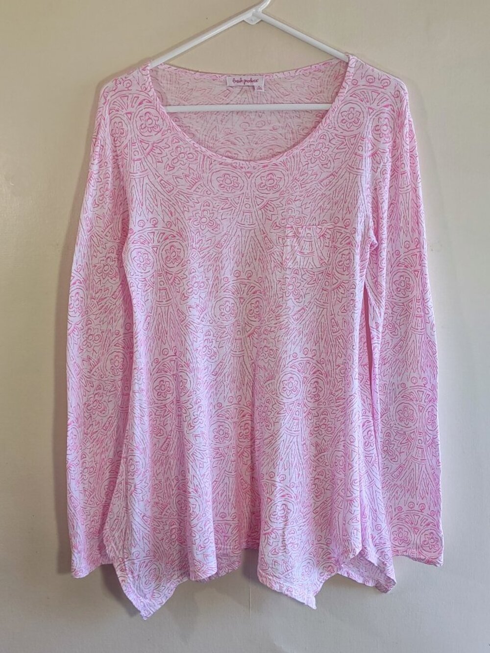 Fresh Produce Pink Floral Tunic Top Small Hi-Low Hem Beachy Casual Light Breezy
